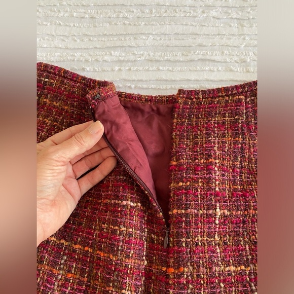 Lafayette 148 Petite Tweed Wool Cotton Red Pink Orange Multicolor skirt 8 or 8P - Picture 6 of 10